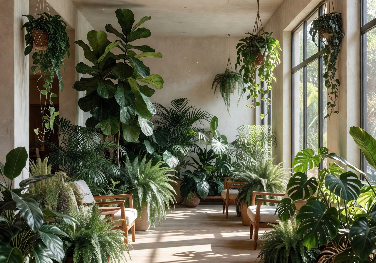 Botanical Villa interior with plants and natural light