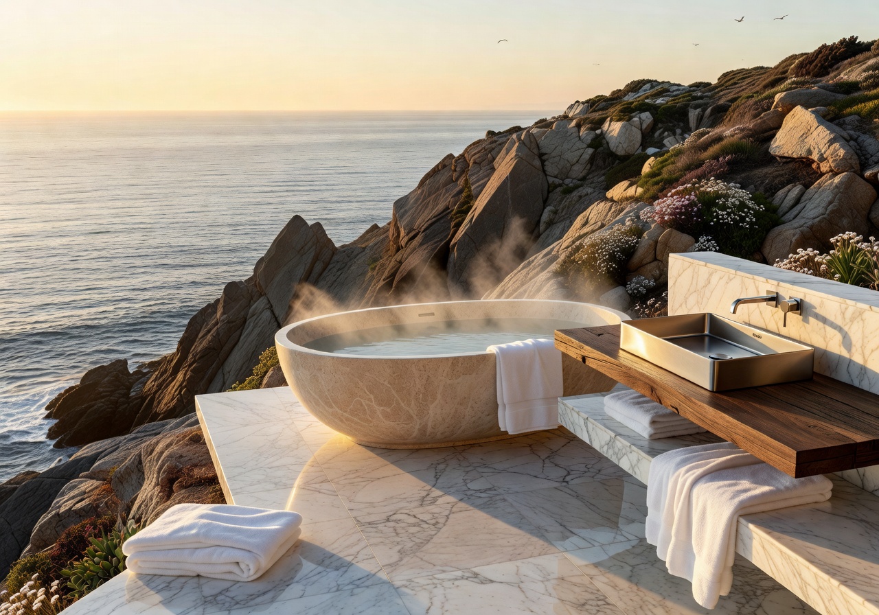 Cliffside Retreat showing luxurious open bathroom