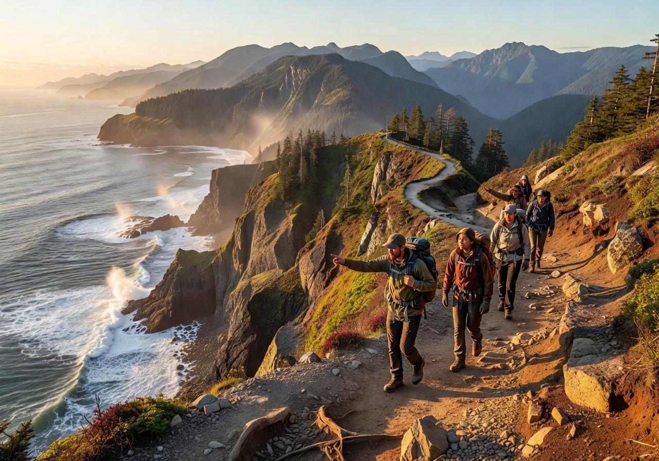 Hiking through coastal mountains