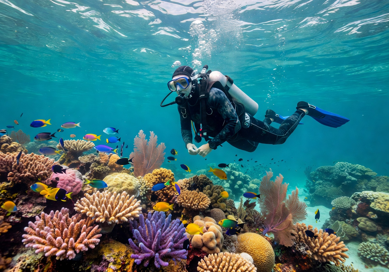 Scuba diving in clear ocean water